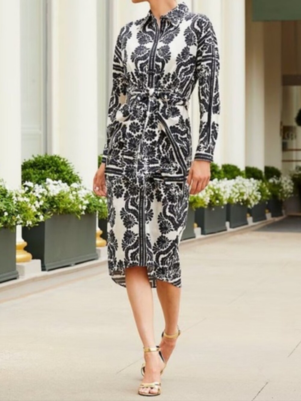ANTONIO MELANI Black and White Printed Midi Dress